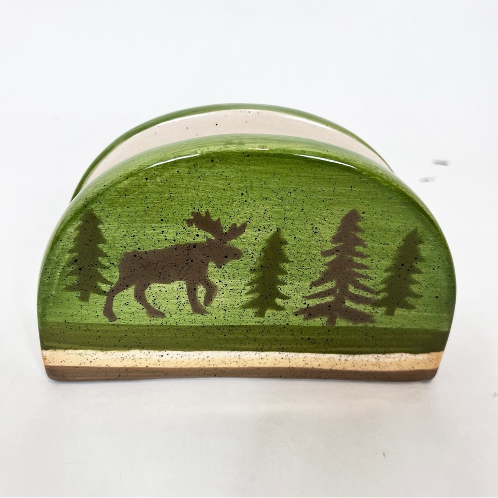 Green Moose and Trees Napkin Holder Rustic Lodge By Libby